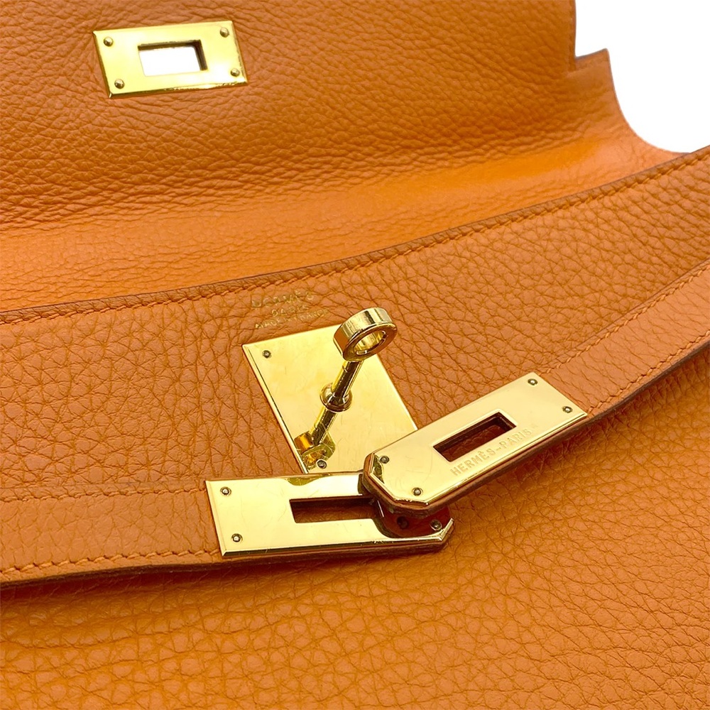 Authentic KELLY 32 Sellier Orange taurillon clemence satchel with strap - Picture 4 of 10